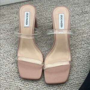 Steve Madden Tan Cream Block Heels with Clear Straps